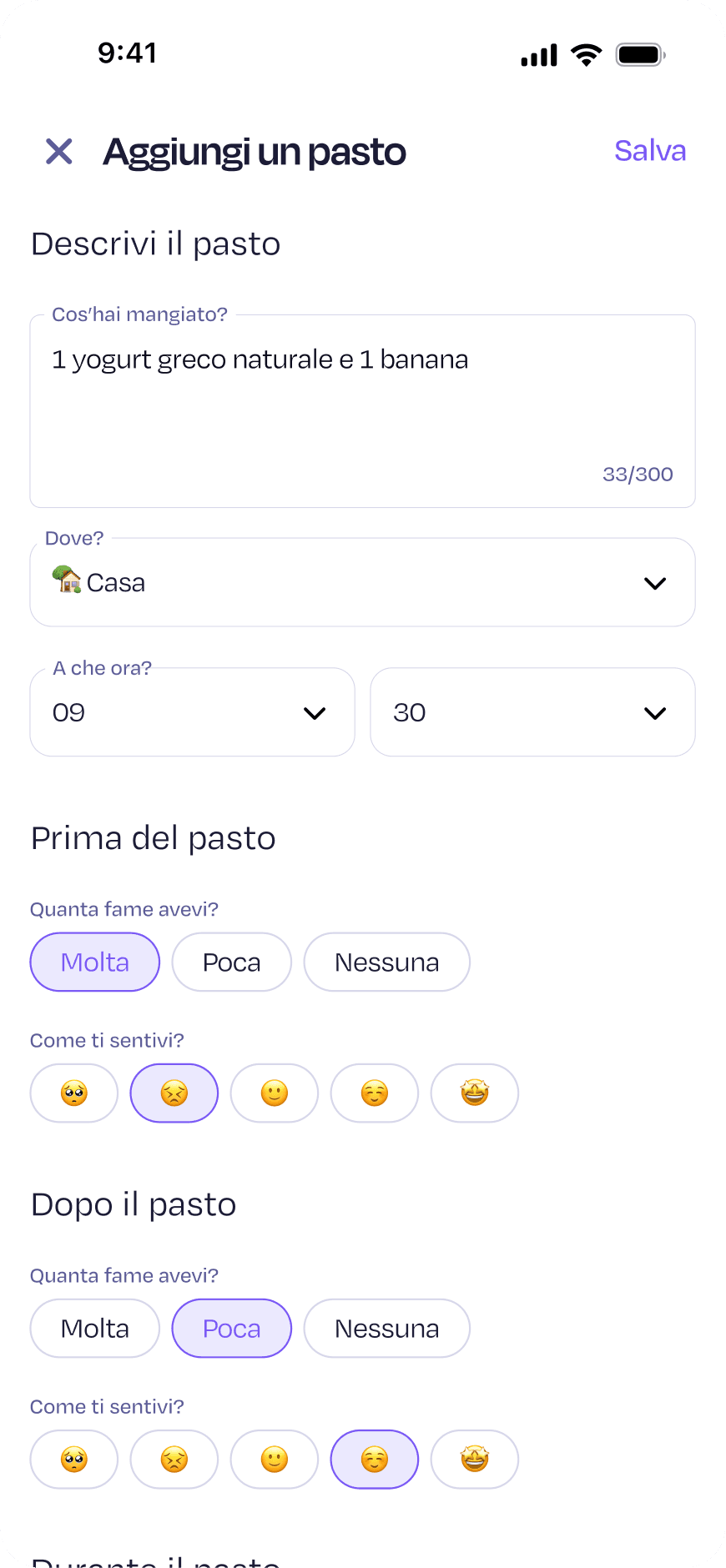 Serenis Nutrizione add-a-meal flow: mobile