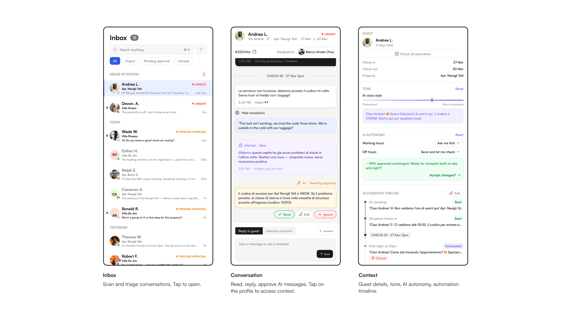 Mobile architecture: the three-panel layout collapsing into full-screen mobile views